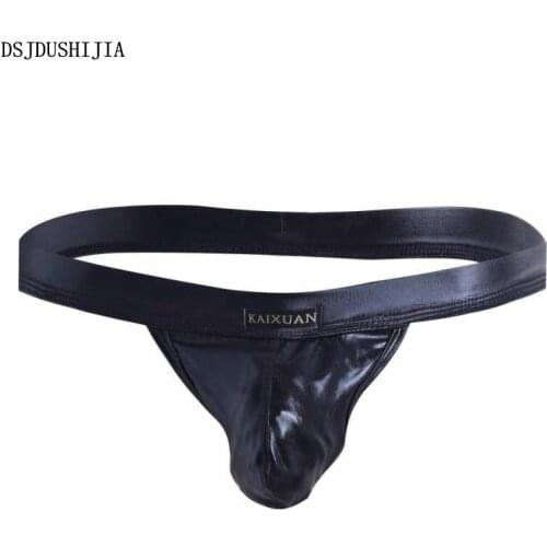 Men Briefs Penis Pouch Underwear Bulge Underwear Gay Sexy Briefs Low Waist Faux Leather Wet-look Briefs Thongs Triangle Panties