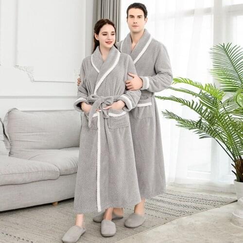 Men Winter Extra Long Thick Thermal Bathrobe Mens Luxury Flannel Warm Kimono Bath Robe Women Sexy Fur Robes Male Soft Nightgown
