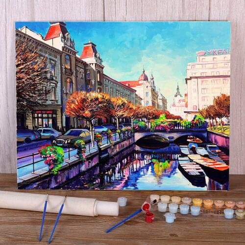 Landscape River Poltva Coloring By Numbers Painting Complete Kit Oil Paints 40*50 Canvas Pictures Paintings Kids Drawing