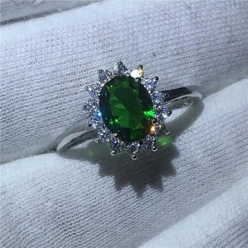 Diana 100% Real 925 Sterling Silver ring 5A Green zircon Stone Engagement Wedding Band Ring for women men birthstone Jewelry