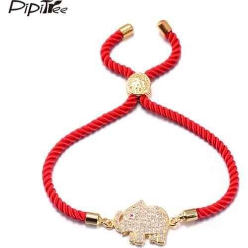 Pipitree Lucky Chinese Red String Copper & AAA Cubic Zirconia Elephant Bracelet Femme Adjustable Charm Bracelets Women Jewelry
