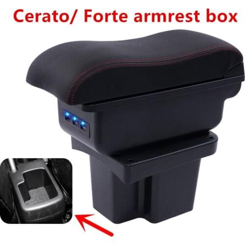 For KIA Cerato Forte armrest box car styling PU Leather central Store content box kia armrest box with cup holder USB interfac
