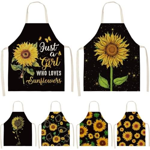 Sunflower Pattern Printed Cotton Linen Aprons Home Cleaning Cooking Kitchen Apron Cook Wear Adult Bibs Pinafore accessories