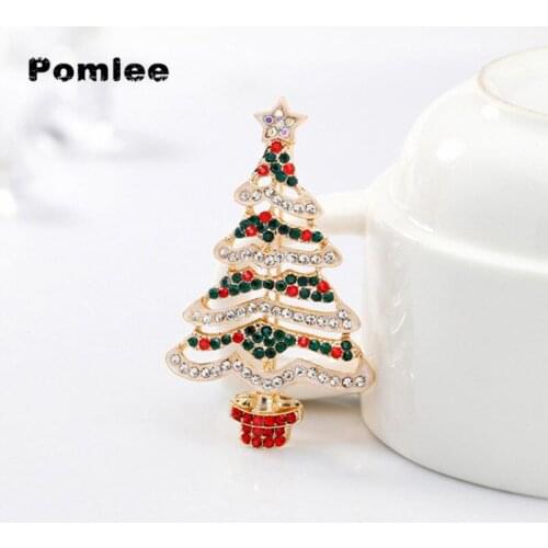 Pomlee Colorful Christmas Tree Brooches for Women Rhinestone Inlay Fashion Jewelry Festival Brooch Good Gift Winter Coat Cap Pin