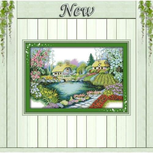 Beautiful homeland cabin garden Scenery,Counted printed on canvas DMC 14CT 11CT DIY Cross Stitch Needlework kits Embroidery Sets