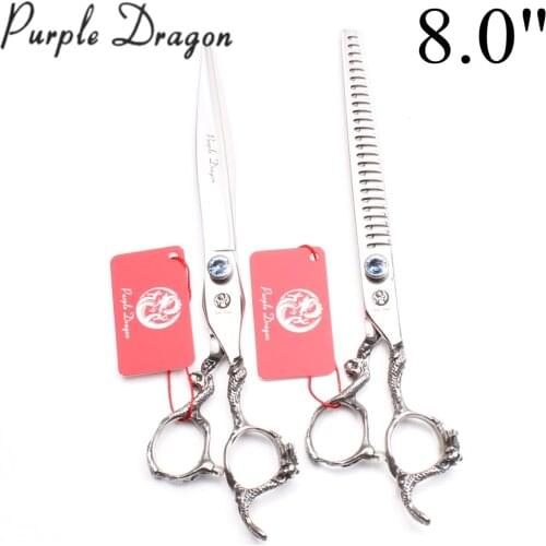8.0" 22.5cm Japan 440C Purple Dragon Animal Hair Scissors Cutting Shears Thinning Scissors Professional Pets Hair Clippers Z9006