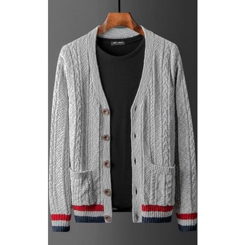 Plus Size XXXXL Cardigan Sweater Men 100% Cotton Brand Sueter Hombre V Neck Sweatercoat Gray Korean Clothes Winter Kardigan 2020