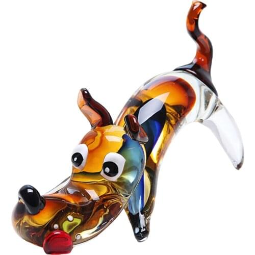 Hand Blown Glass Dog Figurines Miniature Collectible Handmade Cartoon Crystal Sculpture Desktop Decoration Model