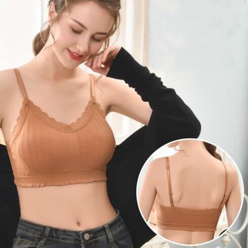 Sexy Lingerie Women Underwear Sexy Lace Trim V Neck Crochet Bralette Fashion Wild Solid Color Cami Padded Wireless Bras