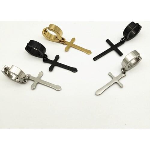 2 Piece Punk Stainless Steel Cross Stud Earring Ear Clip Cuff Huggie Piercing Jewelry For Men Women Hiphop earings piercings