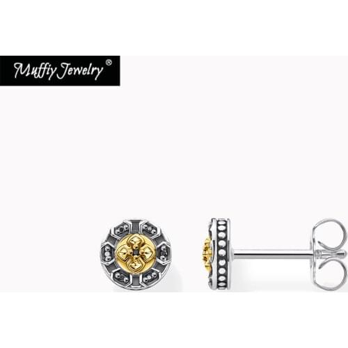 Ears Studs Golden Cross With Black Stones 2021 Brand New Fine Men Jewerly 925 Sterling Silver Vintage Bijoux Gift For Women