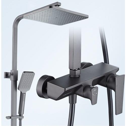 Gray Solid Brass Bathroom Shower Faucet Shower Set Nordic Style Household Bathroom Shower Faucet Set