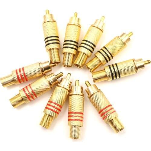 10PCS/Lot RCA Connector Male Jack Plug AV Plugs For PC Audio Vedio Welding DIY Parts Gold Red Black Metal Spring
