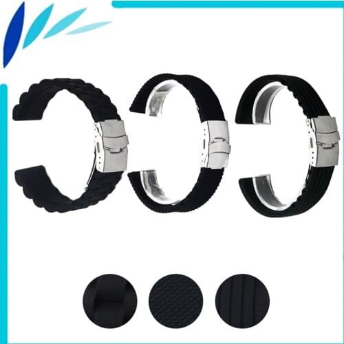 Silicone Rubber Watch Band 18mm 20mm 22mm 24mm for Citizen Stainless Steel Safety Clasp Strap Wrist Loop Belt Bracelet Black