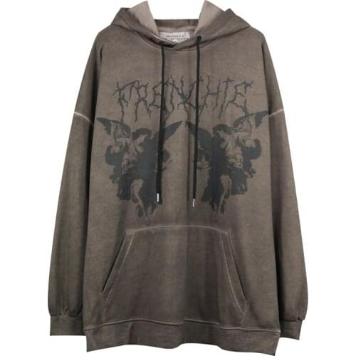 Cotton Anime Pain Print Punk Washed Retro Men Hip Hop Hoodie Pullover Oversize Hooded Sweatshirt Long Sleeve Polerones De Hombre