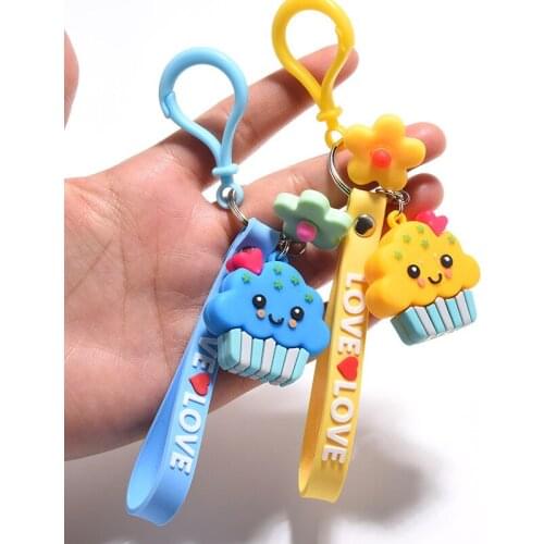 Creative Cartoon Cute Little Cake Keychain Soft Rubber Pendant Female Exquisite Car Bag Ornaments