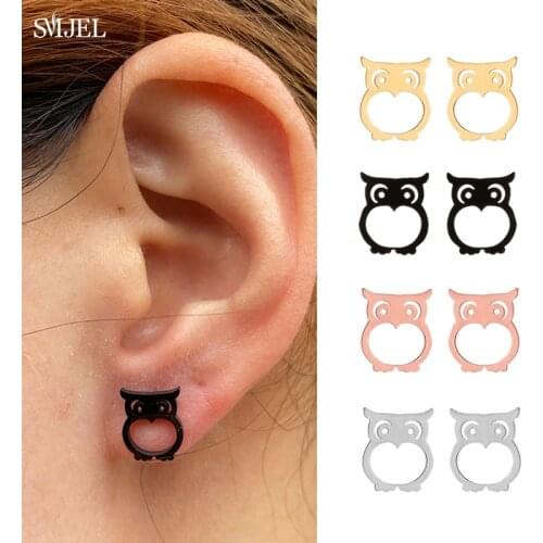 Vintage Womens Jewelry Punk Black Owl Earrings for Women Bohemian Cute Small Animal Stud Earrings Pendientes Christmas Gifts