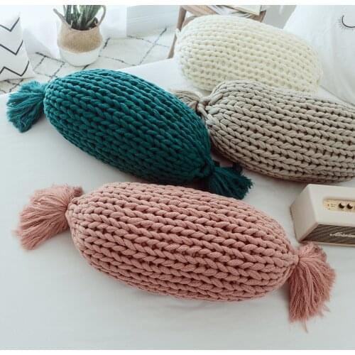 High Quality Creative Candy Shape Pillows Cushion Solid Color Striped Soft Cushion for Kids Room Home Decration