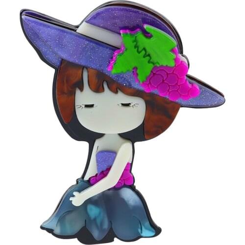 New Fashion Cute Purple Hat Grape Fairy Brooches For Women Cartoon Lovely Girl Resin Badges Brooch Pins Ballet Party Jewelry