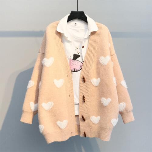 2021 Autumn Cartoon Knitted Women Cardigan Jacket Loose Sweaters Cute Print V Neck Coat Warm Fashion Sweet Lady Open Stitch
