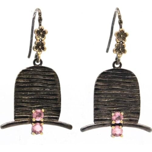 35x26mm Hiphop Punk Hat Jewelry Set 7.6g Created Green Amethyst For Women Gift Black Gold 925 Sterling Silver Earrings Pendant