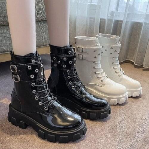Winter 2021 womens muffin cake front lace-up womens boots round toe European and American comfortable plus-size Boots