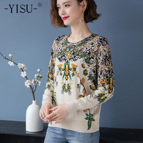 YISU Sweater Winter O-Neck Winter tops Printing Long sleeve Female Knitted Pullover Casual Fashion Women Sweater