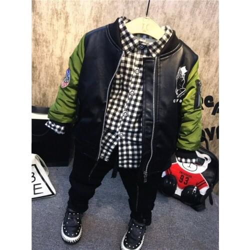 Baby Boy Clothes winter Boy Clothing Set Leisure boys Plush Faux Leather + plush shirt + plush jeans 3pcs kids clothes set