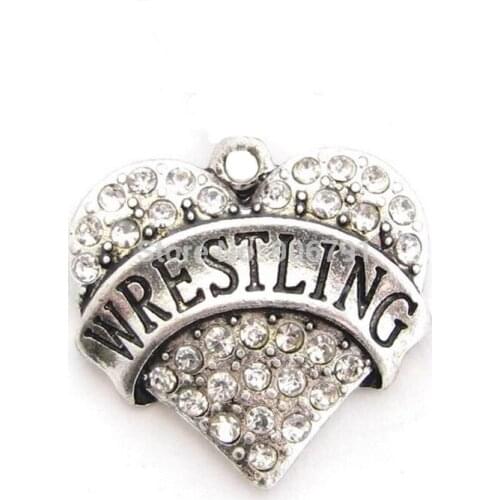100pcs a lot rhodium plated fashion Wrestling Crystal Heart Sports Pendant(A100052-2)