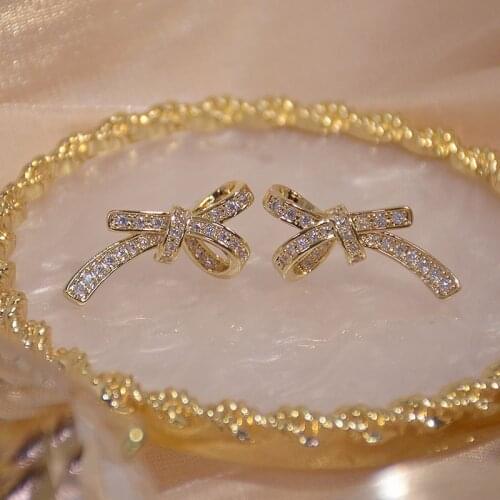 14K Gold Plated Elegant Luxury Crystal Knot Stud Earrings for Women AAA Cubic Zircon Delicate Jewelry Earrings