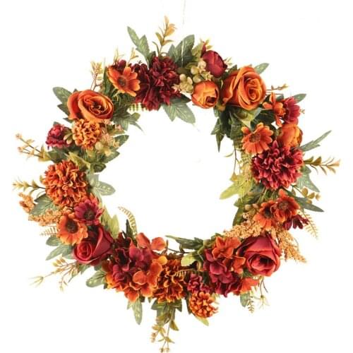 40cm Artificial Wreath Durable Beautiful Rose Fall Wreath Decoration Garland For Home Thanksgiving Garland WindowWedding Holiday