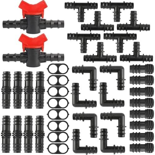 42Pcs Drip Irrigation Fittings Kit Irrigation Barbed Connectors for 1/2Inch Tubing Irrigation Water Hose Connector