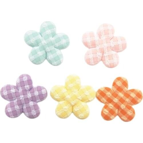 50Pcs/LOT 3.2CM Padded Lattice Cloth Summer Flower Applique for DIY Hat Gloves Clothes Leggings Fabric Sewing Handmade Patches