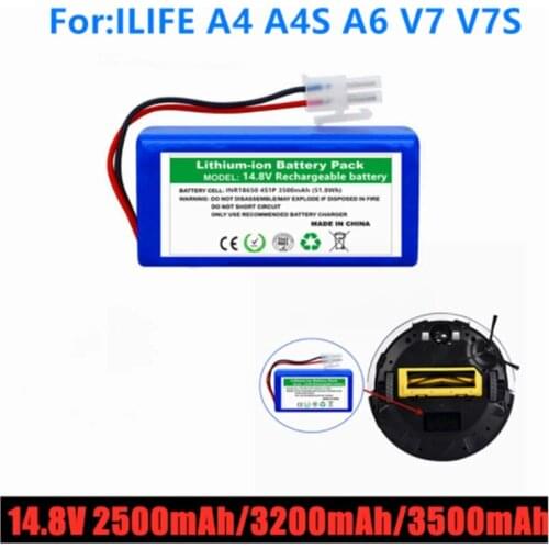 NEW/14.8V 2500mah 3200Mah 3500mAh Lithium Battery For ILIFE A4 A4s V7 A6 V7s Plus Robot Vacuum Cleaner ILife 4S 1P Full Capacity