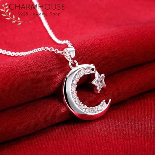 925 Solid Silver Necklaces For Women Collier Femme Moon & Star Pendant & Necklace Chains Fashion Jewelry Bijoux Birthday Gifts