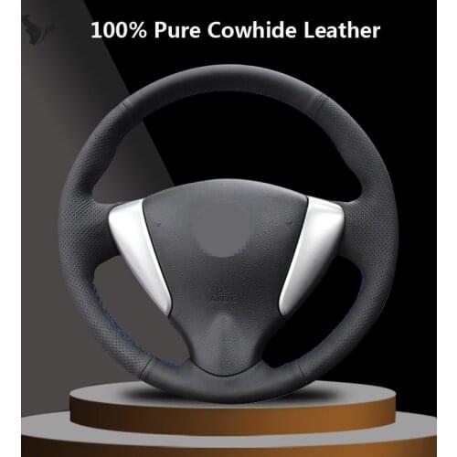 Hand-stitched Black Genuine Leather Steering Wheel Cover for Nissan TiidaSylphy 2012-2015 Versa 2015 2016 2017 2019 Versa Note