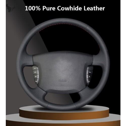 Black Genuine Leather Steering Wheel Cover for couro artificial preto para ssangyong actyon kyron