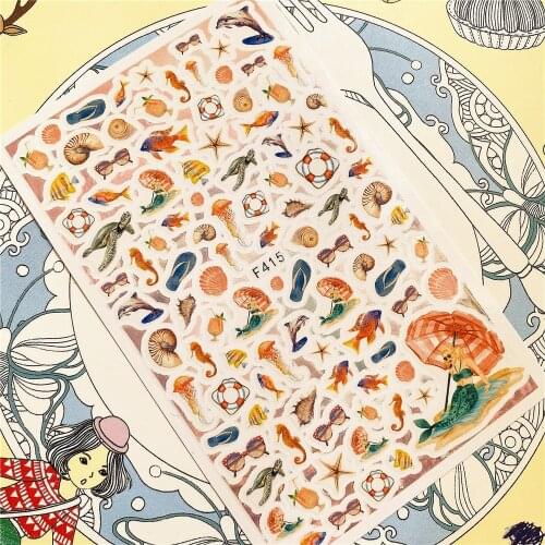 F-415 F-416 F-623 Sea turtle sea horse shell 3D Back glue Nail Art Stickers Decals Sliders Nail ornament decoration