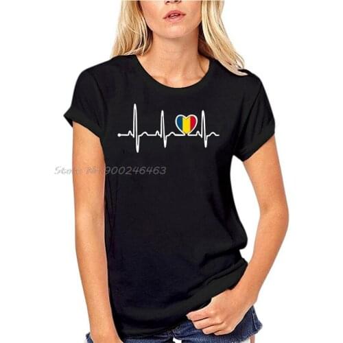 Crazy Romania Country Flag Heartbeat Pride T-Shirt Women Natural Outfit Classic Homme Awesome Tshirts Hip Hop Tees TShirt