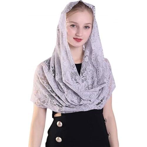 ISHSY Grey Lace Women Catholic Veil Mantilla for Church Head Covering Latin Mass Mantilla de Novia Negra Chapel infinity veil