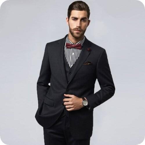 Italian Black Men Suits for Wedding 3Piece Slim Fit Groom Tuxedos Best Man Blazers Vintage Costume Homme Terno Masculino Party
