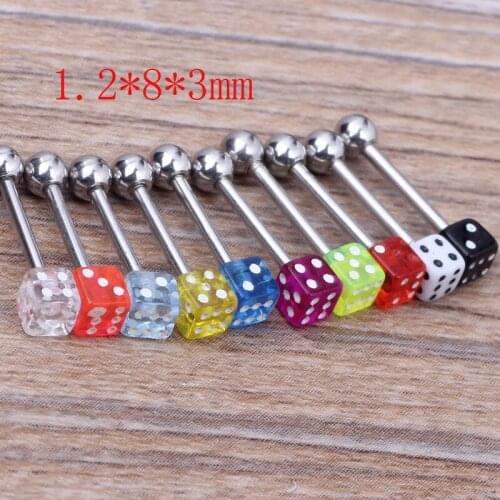 Tongue Nipple Dice Ear Rings Bars Barbell ball Labret Bar Tragus Ear Body Piercing Wholesale Jewelry Lip Rings 8mm