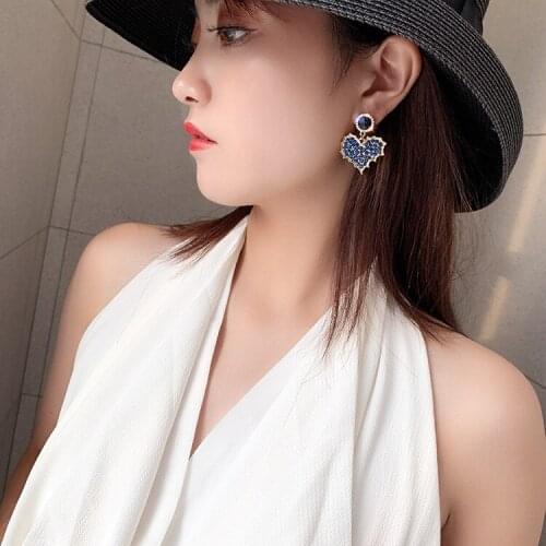 Korean Fashion Earrings for Women 2019 Statement Earrings Red/Green Crystal Heart Earrings Wedding Jewelry oorbellen pendientes