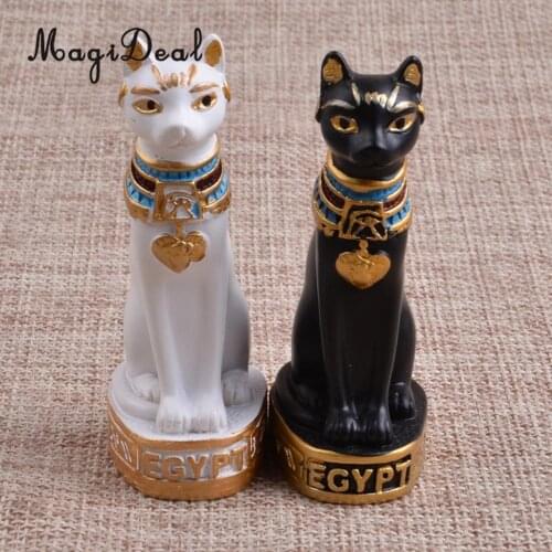 MagiDeal Resin Egyptian Mau Lucky Cat Statue Sculpture Hand Carved Collectible Figurines-White/Black