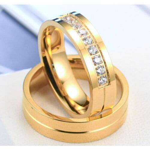 MOREDEAR 6mm Titanium steel simple couple ring Trendy Wedding Bands Rings for Love 14KGP CZ Zirconia Stainless Steel Ring