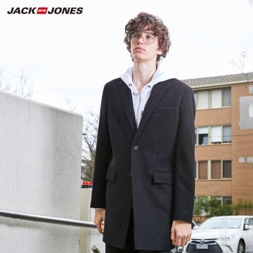 JackJones Mens Mid-length Notched Collar Casual Woolen Overcoat| 219327503