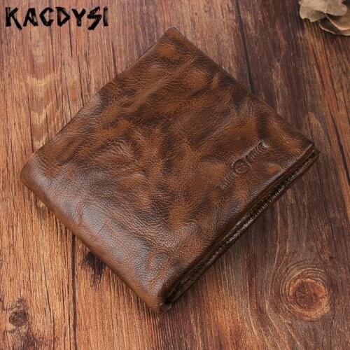 Top Layer Sheepskin Leather Original Handmade Men Wallet Retro Short Bifold Purse Modern Stylish Wallet Leather Horizontal Style