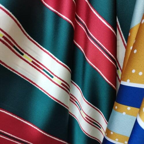 Satin print fabric Soft shiny Stripe Bridal Dress Material Silk Crepe Satin Charmeuse Fabric