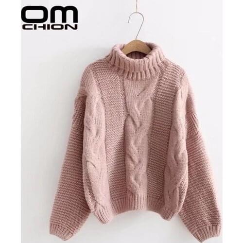 OMCHION Pull Femme 2021 Winter Korean Turtleneck Twist Thick Knit Sweater Lantern Sleeve Autumn Pullovers Loose Jumper LMY125