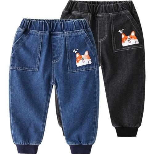 2021 Autumn Pants Childrens Clothing Baby Casual Denim Trousers Cartoon Boys Elastic Waist Baggy Jeans Pantalones Bebe